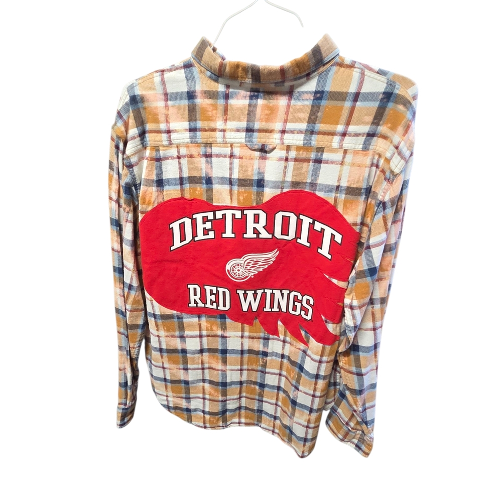 Upcycled Detroit Red Wings Refurbished Plaid Flannel Shirt